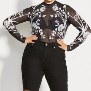 City chic mono floral mesh bodysuit - L20